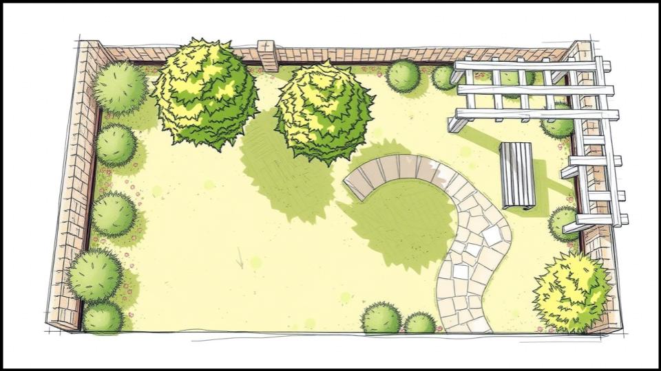 6 Fast-Growing Trees Experts for Small Gardens 2 Garden design sketch illustrating proper tree spacing
