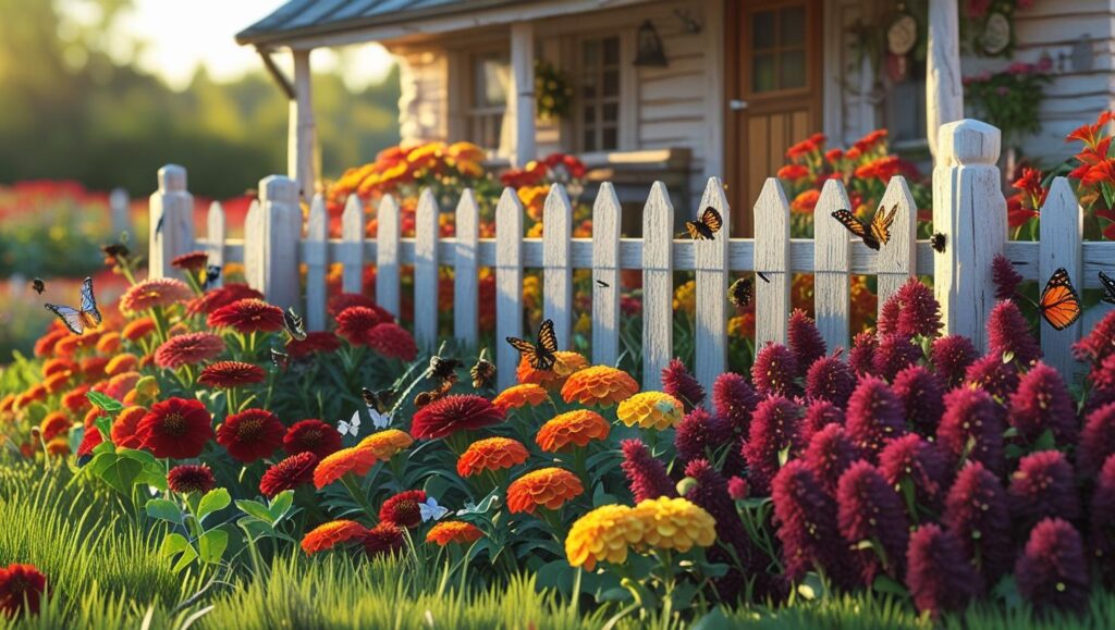 Beyond the Border: Homeowners Embrace Fence Line Flower Bed Ideas to Maximize Outdoor Space 3 Charming white picket fence