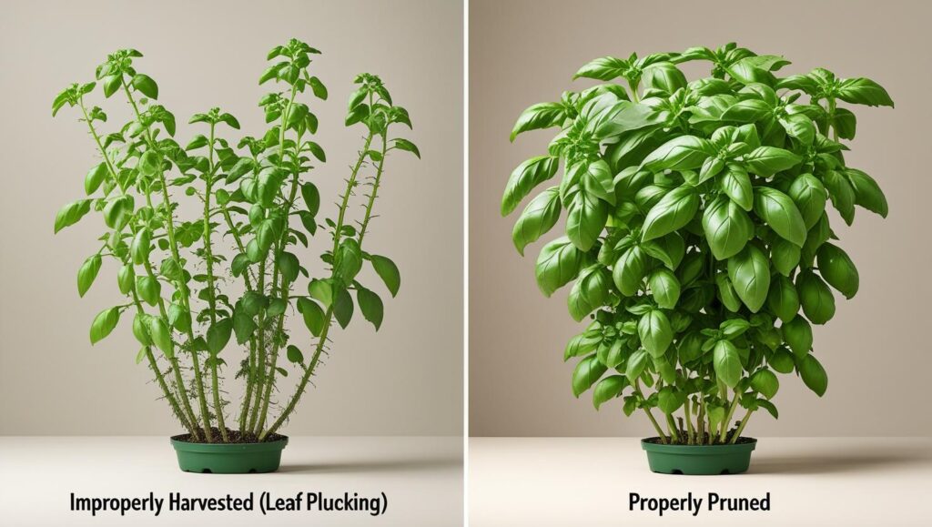 The Gardener's Guide: How to Cut Basil Leaves from a Plant for a Bushier, More Productive Harvest 3 Comparison of two basil plants