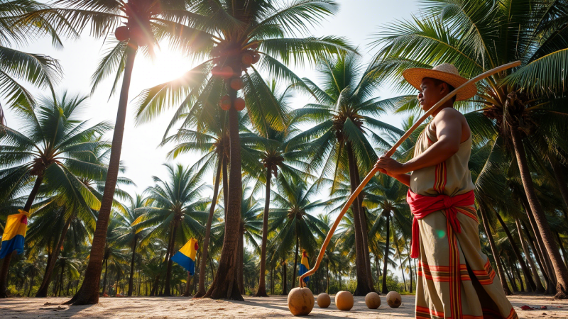 Beyond the Beach: The Surprising Country Famous for Producing the Most Coconuts 2 Indonesian farmer skillfully harvesting coconuts