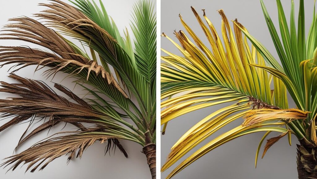 How Often Should You Water a Queen Palm? A Guide to Thriving Trees 3 Side-by-side photos comparing the fronds palms