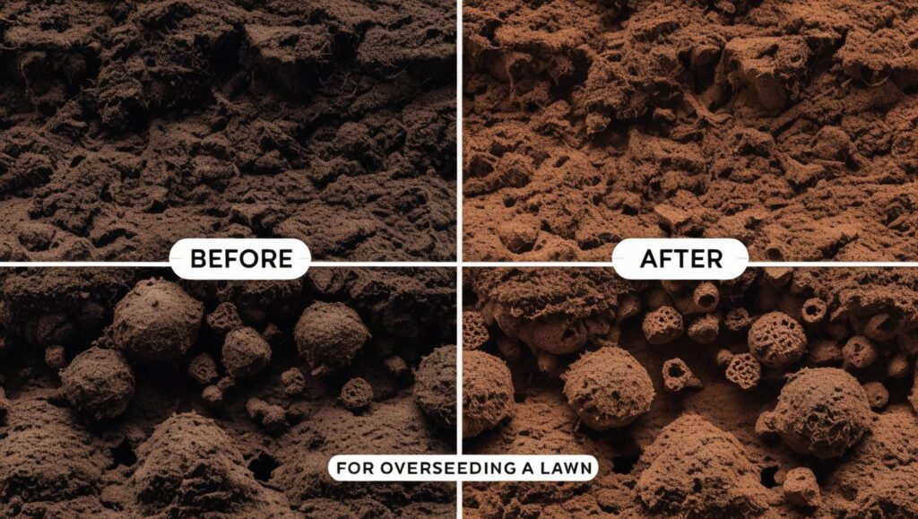 How to Plant Grass Seed on an Existing Lawn: A Complete Tutorial for Lawn Repair and Enhancement 2 Soil before and after core aeration for overseeding a lawn