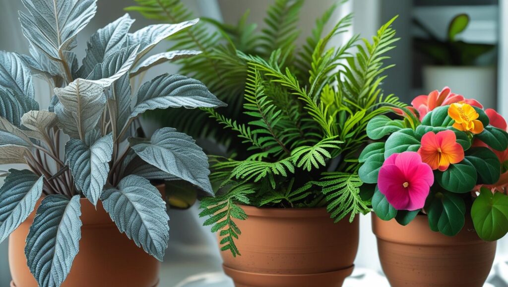 Three potted plants grouped together