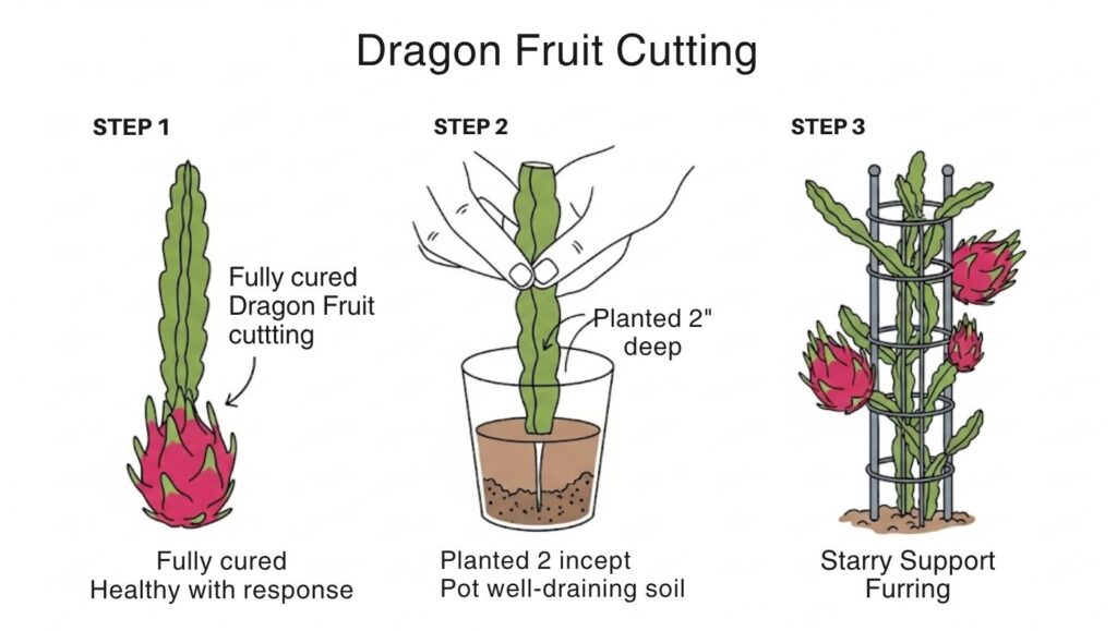 From Cutting to Harvest: A Factual Guide on How to Grow a Dragon Fruit Plant 2 Three steps to planting a dragon fruit cutting