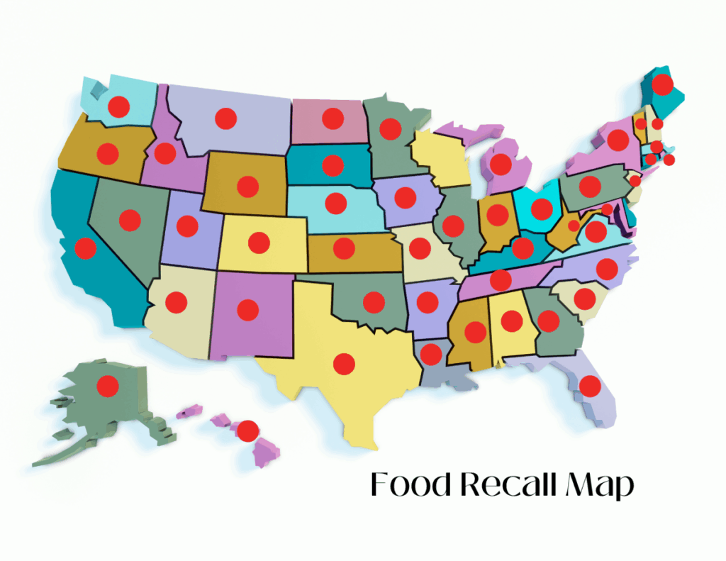 United States 28 states map where the recalled SunMeadow Farms