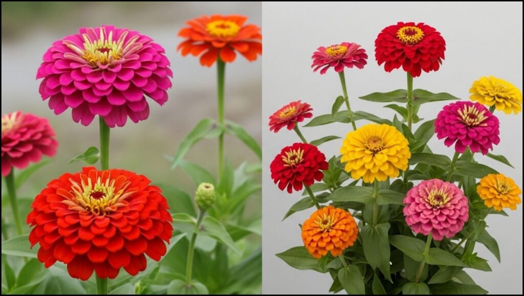 comparison of a vibrant zinnias