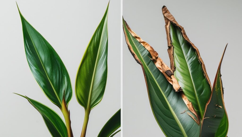 A Comprehensive Guide on How to Care for Spider Plants for Resilient Indoor Greenery 3 comparison showing a healthy spider plant leaf next to one with brown tips