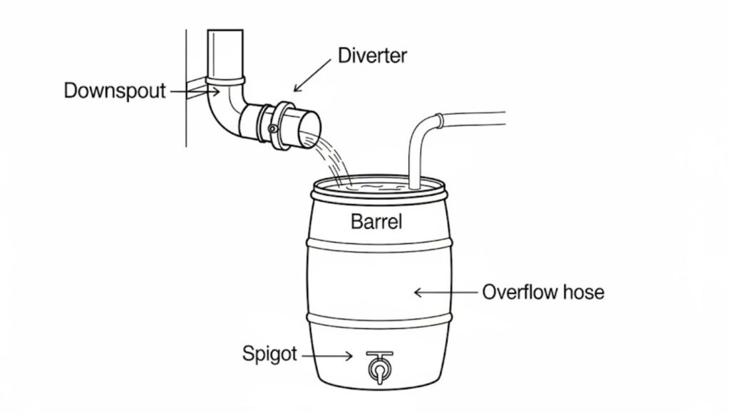Homeowners Embrace DIY Garden Plumbing for Sustainability and Savings 2 components of a rain barrel system