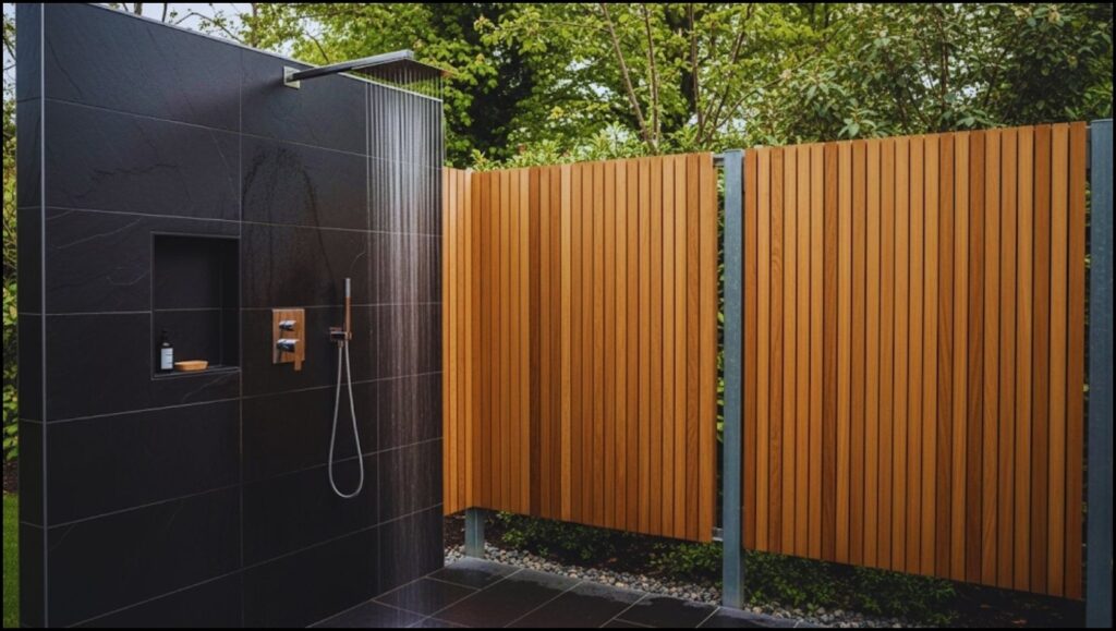 Homeowners Embrace Functional Elegance with Outdoor Plumbing Ideas 2 modern outdoor shower