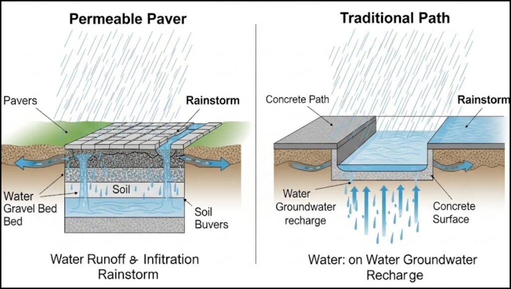 permeable paver path vs traditional concrete path