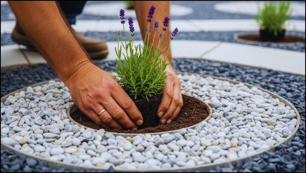 planting a small lavender plant