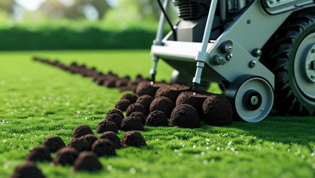 From Patchy to Lush: An Expert-Led Lawn Renovation Guide Using Grass Seed 3 soil plugs pulled out and lying on the turf