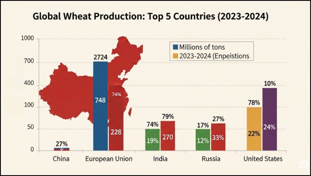 Global Flour Power: Tracing the World's Leading Wheat Flour Producer 2 top 5 global wheat-producing countries in 2023-2024