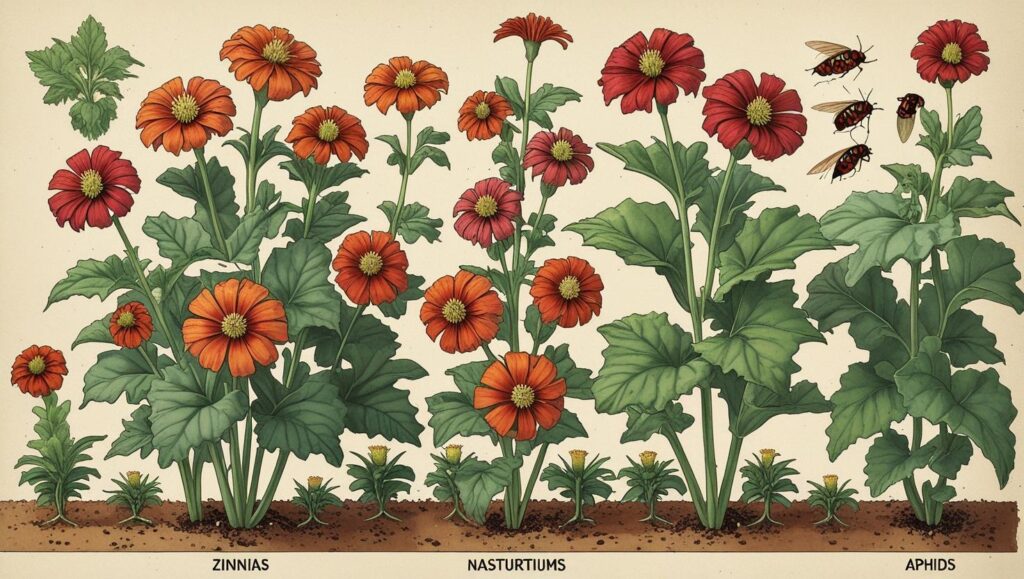 10 Strategic Plants to Grow Next to Zinnias for a Healthier Garden 2 trap cropping with nasturtiums works to protect zinnias