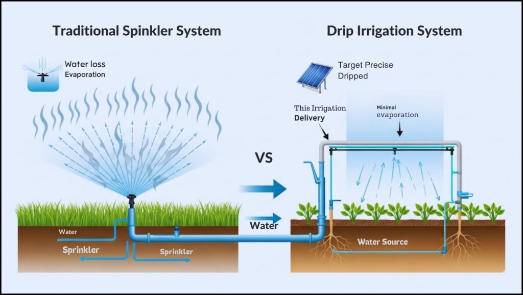 Experts Detail 8 Smart Front Yard Plumbing Ideas to Boost Curb Appeal and Conserve Water 2 water distribution from a traditional sprinkler vs a drip irrigation system