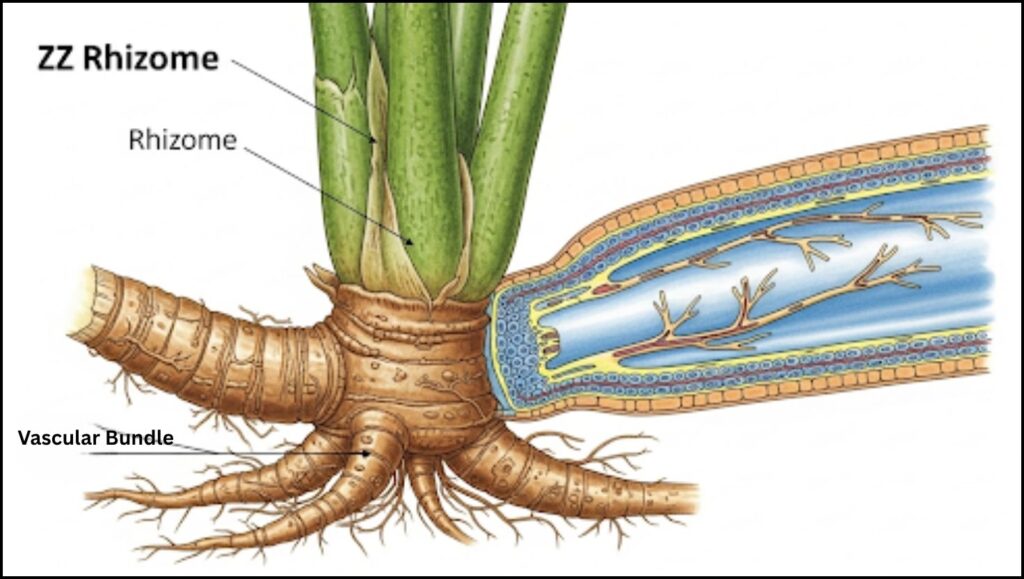 The Most Resilient Low-Maintenance Houseplants for Modern Living 2 water-storing rhizome of a ZZ plant at its base