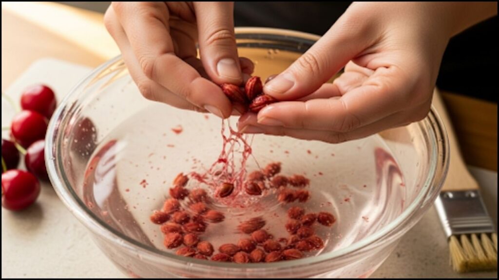 From Pit to Plant: A Step-by-Step Guide to Growing Cherry Trees from Seeds 2 carefully cleaning fruit pulp off cherry pits