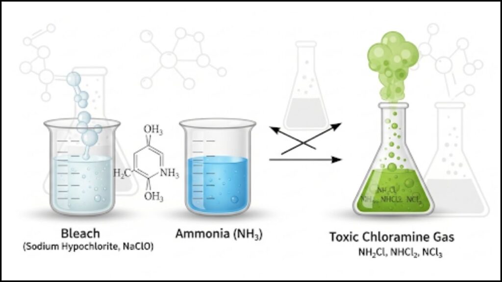 The Dangerous Chemistry of Mixing Bleach and Ammonia 2 chemical reaction of bleach and ammonia