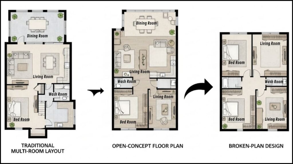 Designers Report Widespread Regret Over Open-Concept Floor Plans 2 comparing floor plan