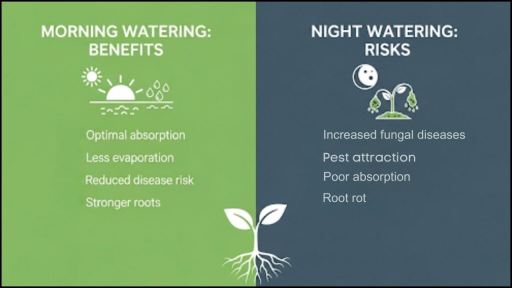 Watering Your Plants at Night: A Common Practice That Could Harm Your Garden 2 comparing the benefits