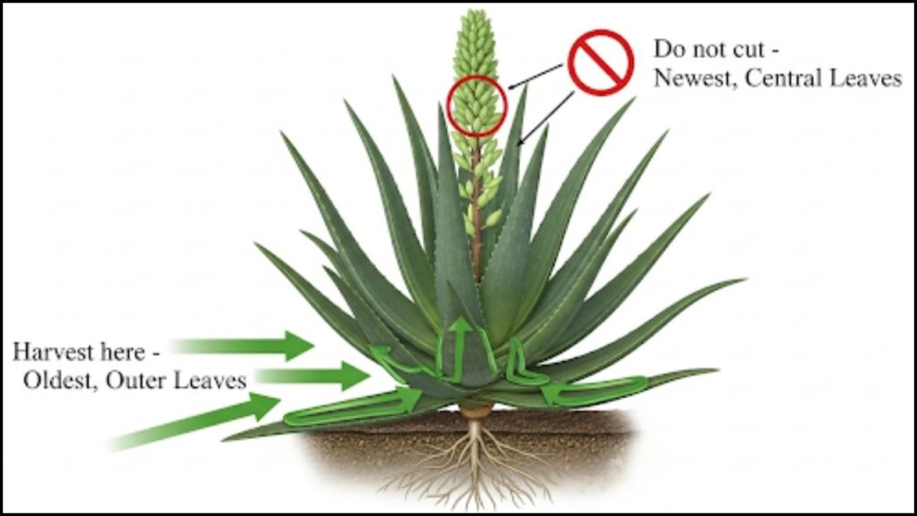The Limit for Harvesting Aloe Vera: When Cutting Leaves Threatens Plant Health 2 correct area for aloe leaf harvesting