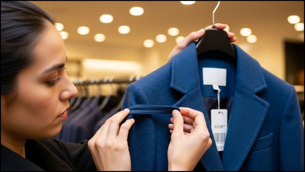 inspecting a garment for quality before purchase