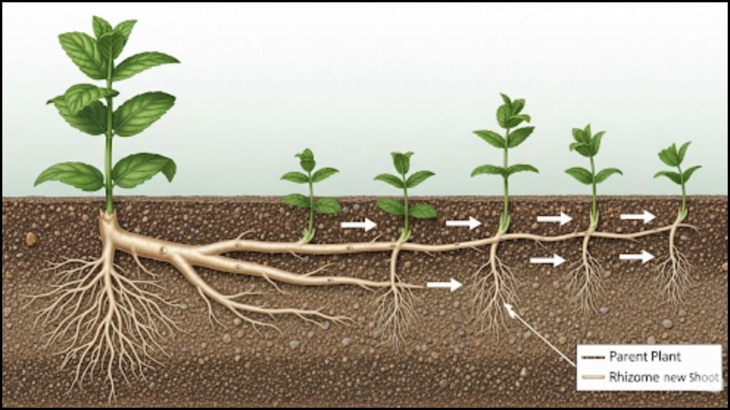 mint spreads via underground rhizomes