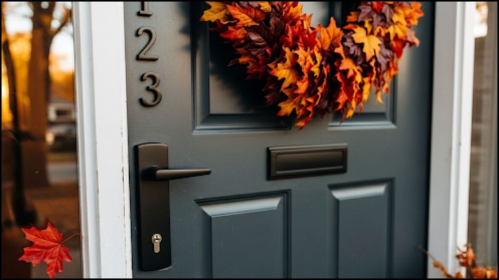Designers Love These 10 Fall Porch Upgrades for Instant Seasonal Curb Appeal 2 modern black house numbers and matching handle
