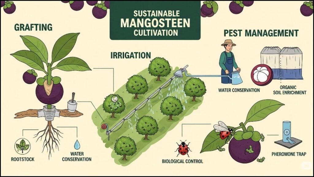 various stages of modern mangosteen cultivation